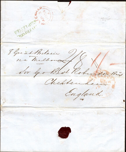 Tasmania 1852 Entire Letter carried aboard SS Great Britain voyage No. 9. Fine.