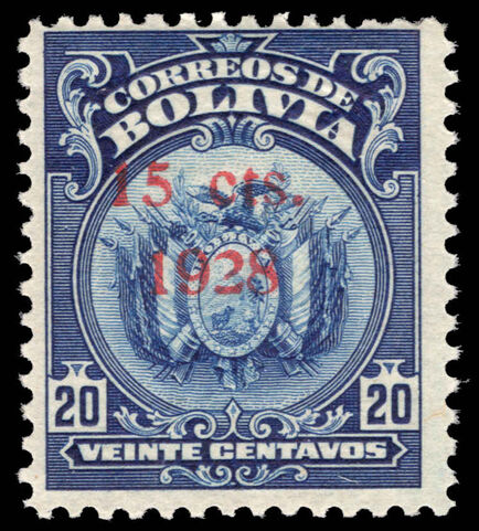 Bolivia 1928 15c on 20c deep blue mounted mint.