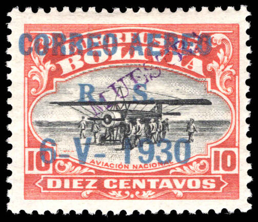 Bolivia 1930 10c air overprinted MUESTRA mounted mint.