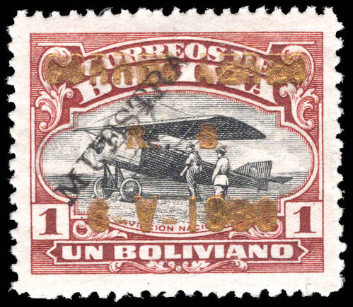 Bolivia 1930 1b black and gold metallic ink air overprinted MUESTRA mounted mint.