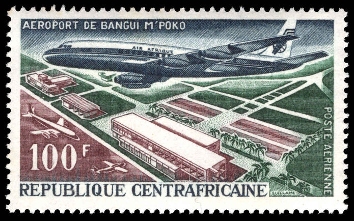 Central African Republic 1967 Douglas DC-8 over Bangui M'Poko Airport unmounted mint.