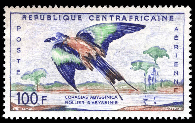 Central African Republic 1960 100f Abyssinian Roller unmounted mint.