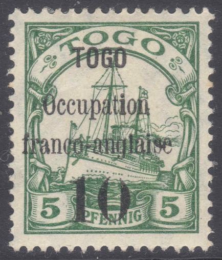 Togo 1914 Anglo-French Occupation 10 on 5pf type II fine mint lightly hinged.