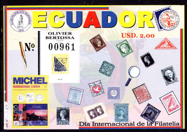 Ecuador 2004 Stamp Day souvenir sheet unmounted mint.