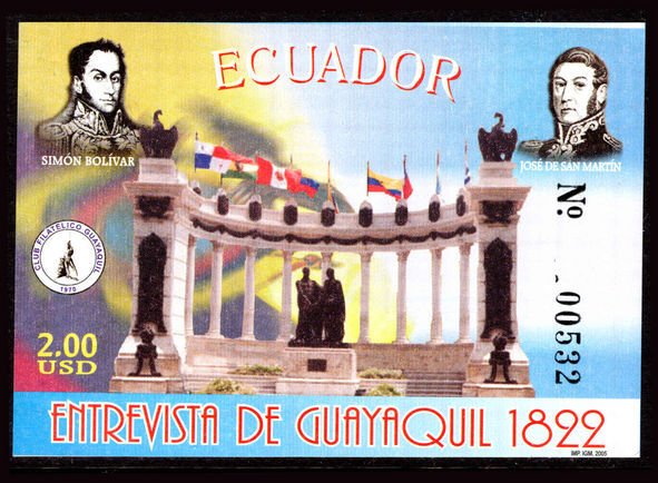 Ecuador 2005 183rd Guayaquil Philatelic Club Conference souvenir sheet unmounted mint.