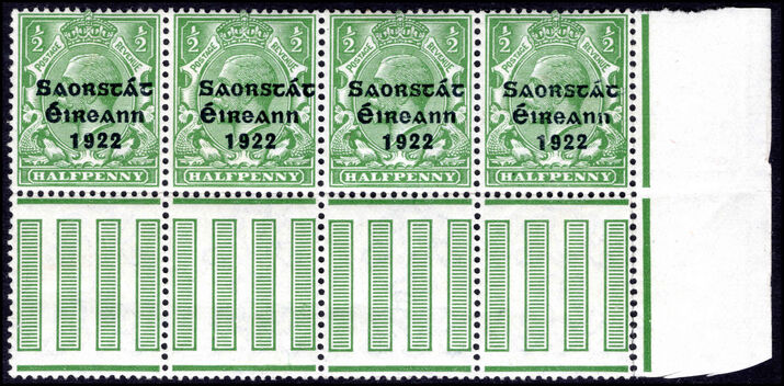 Ireland 1922-26 Thom 3 line ½d strip of 4 fine, with S over E lightly mounted mint.