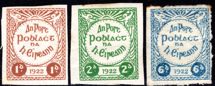 Ireland 1922 Irish Republican Army imperf 1d, 2d and 6d, mint, fair to fine lightly mounted mint.