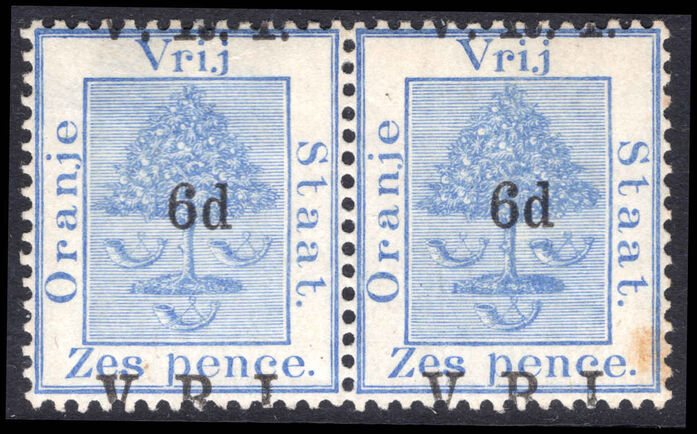 Orange Free State 1900 6d on 6d blue pair first printing lightly mounted mint.