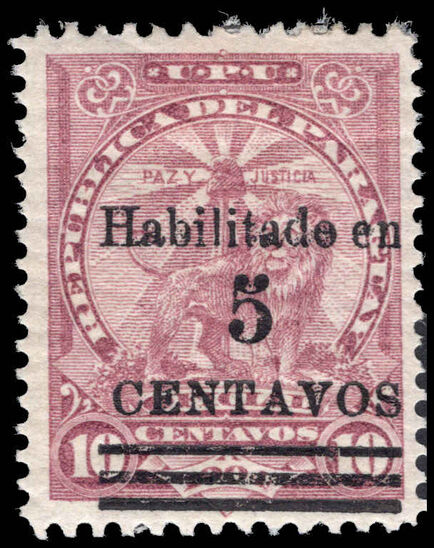 Paraguay 1908 5c on 10c slate-purple lightly mounted mint.