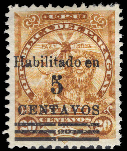 Paraguay 1908 5c on 20c ochre lightly mounted mint.