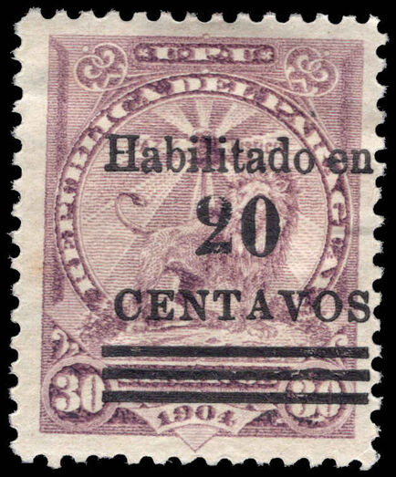 Paraguay 1908 20c on 30c dull lilac lightly mounted mint.