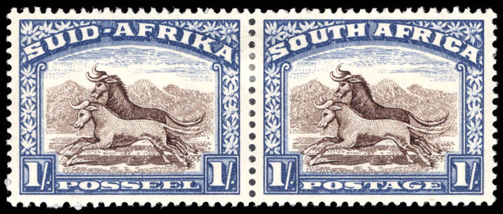 South Africa 1947-54 1s chalky-blue and brown roto lightly mounted mint.