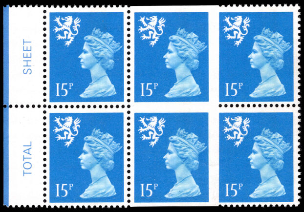 Scotland 1971-93 15p imperf on three sides block of 4 unmounted mint.