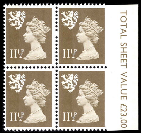 Scotland 1971-93 11½p drab imperf between stamp and margin x2 unmounted mint.