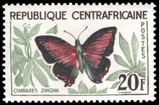 Central African Republic 1960 20f Charaxes zingha unmounted mint.
