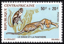 Central African Republic 1970 50f+20f Monkey and leopard unmounted mint.