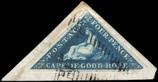 Cape of Good Hope 1855-63 4d blue (pulled corner) fine used.