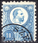 Hungary 1871-73 10k blue engraved very fine used.