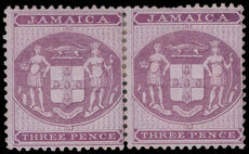 Jamaica 1855-74 3d purple on lilac Postal Fiscal no wmk unused pair.