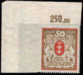 Danzig 1922 50m red and gold sideways wmk (hinged on margin) unmounted mint.