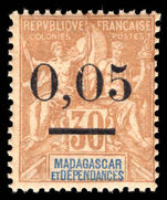 Madagascar 1902 0,05 on 30c cinnamon type 3 unmounted mint.