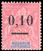 Madagascar 1902 0,10 on 50c carmine on rose type 2 unmounted mint.