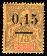 Madagascar 1902 0,15 on 75c violet on orange unmounted mint.