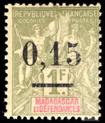 Madagascar 1902 0,15 on 1f olive-green unmounted mint.