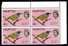 Mauritius 1965 4c with minor variety Nicked Branch block of 4 unmounted mint.