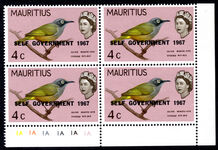 Mauritius 1967 4c with minor variety Broken Claw block of 4 unmounted mint.