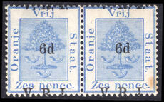 Orange Free State 1900 6d on 6d blue pair first printing lightly mounted mint.